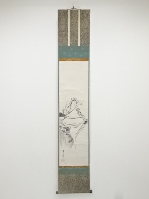 和田呉山筆　観音岩上図　肉筆紙本掛軸（箱書有）